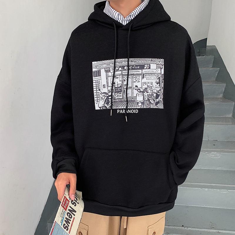 Winter Men's Hoodie Cashmere Padded Sweater Fashion Printing Fleece Plus Size Hoodie