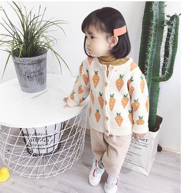 Autumn Girl Baby Sweater Korean Round Neck Long Sleeve Knit Cardigan Children Thicken Jacket