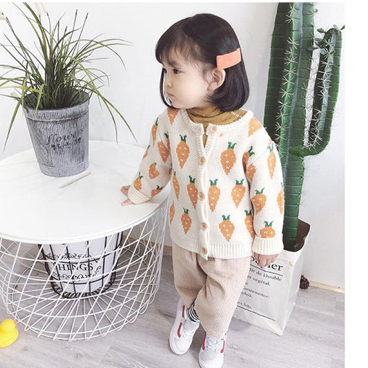 Autumn Girl Baby Sweater Korean Round Neck Long Sleeve Knit Cardigan Children Thicken Jacket