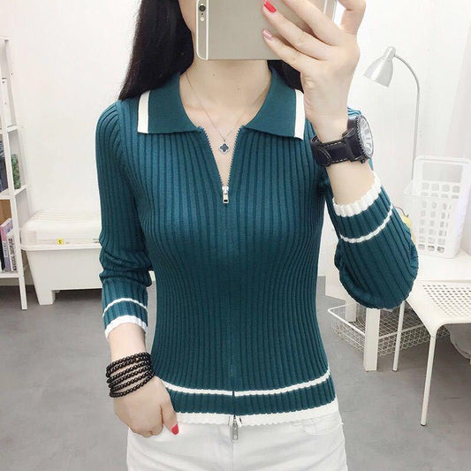 Autumn and Winter Knitted Sweater Fashion Slim Sexy Tops Simple Style Young Women's Bottoming Shirt