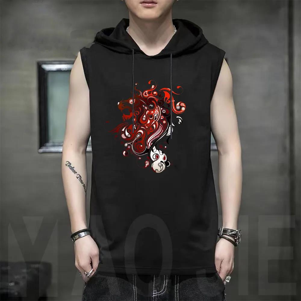 Summer Vest Men's Vest Fitness Hooded Vest Hooded Sleeveless Personality Trend Sports