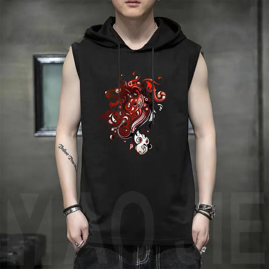 Summer Vest Men's Vest Fitness Hooded Vest Hooded Sleeveless Personality Trend Sports