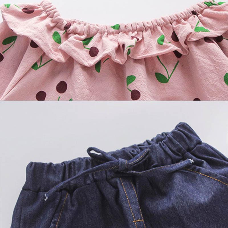 Girls Spring and Autumn Pullover Long-sleeved Breathable Suit Ruffled Neckline Cute Floral Casual Style Sports Two-piece Suit