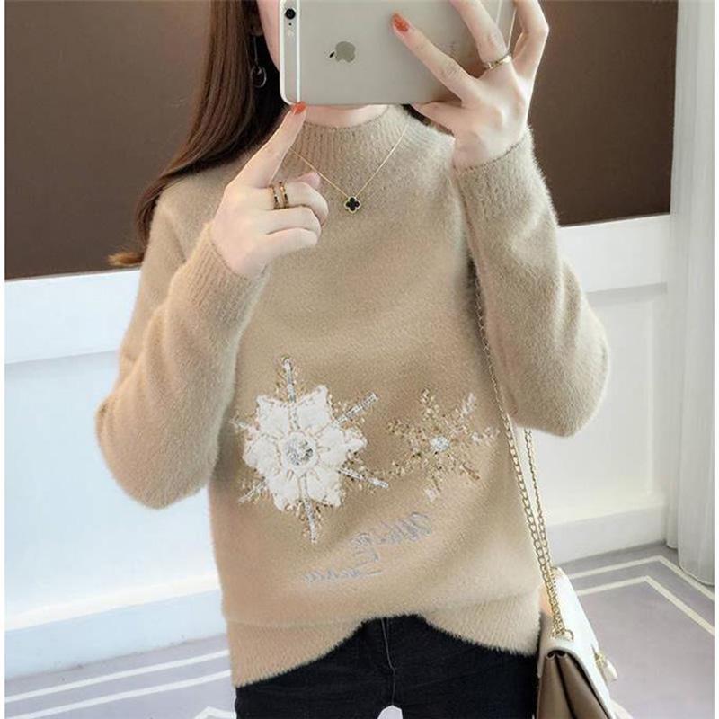 Plus Size Long Sleeve Cashmere Sweater Winter Fashion Trend Round Neck Warm Female Sweater