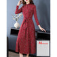Autumn and winter stand-up collar long-sleeved waist slim dress long skirt floral skirt dress women
