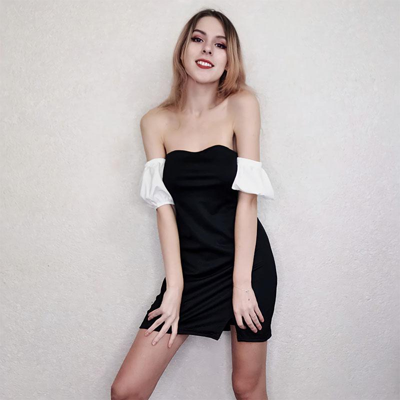 Summer Self-cultivation Waist Split Hip Skirt Sexy Temperament Dress Women's Dress Short Skirt Neckline