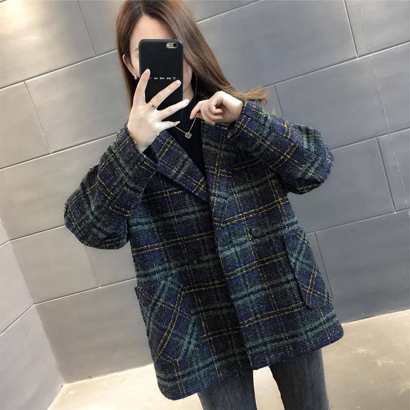 Woolen Coat Women Winter Thick Plaid Suit Jacket Woolen Coat Women