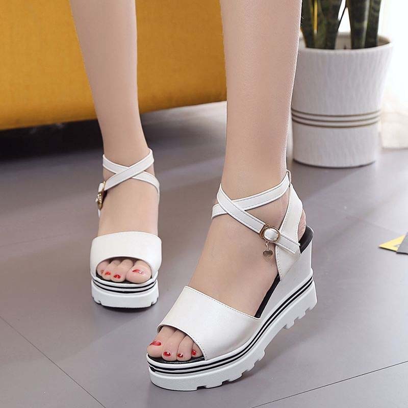 Summer Korean Style Slope with High-heeled Roman Shoes Thick-soled Student Sandals Women's Cross Platform Platform Women's Shoes