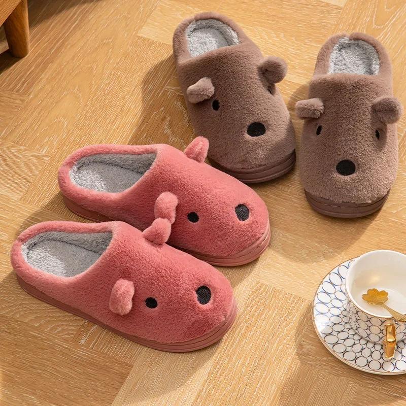 Women Winter Home Slippers Fluffy Sliders Pink Fur Sliders House Shoes Warm Soft Slippers for Bedroom Dog Cute Cartoon Couples Slippers
