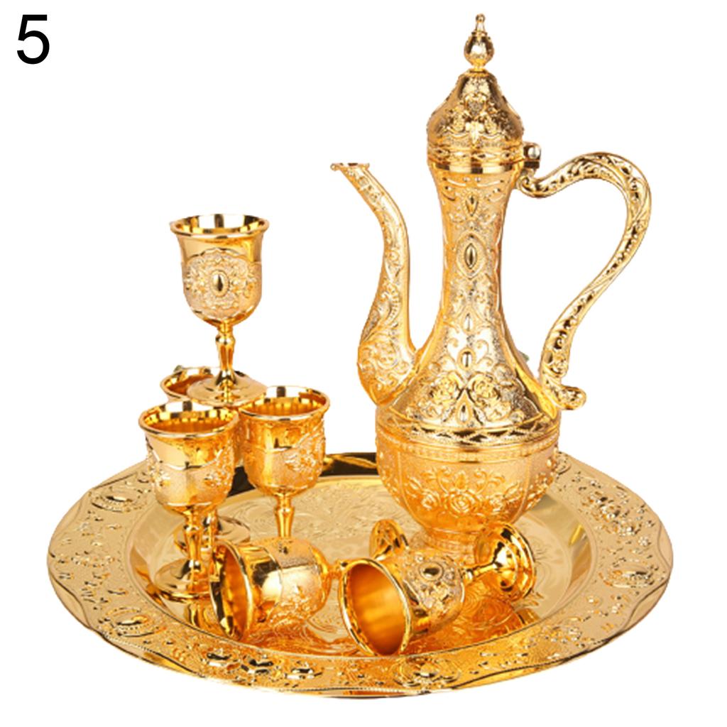 8Pcs/Set Retro Zinc Alloy Wine Cup Kettle Tray Kit Home Wedding Decor Container