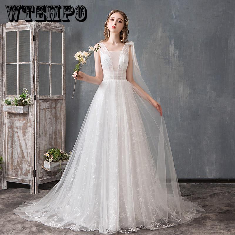 V-Neck Lace Sleeveless Floral Print Ball gown Wedding Dress Fashion Simple vestidos de noivas