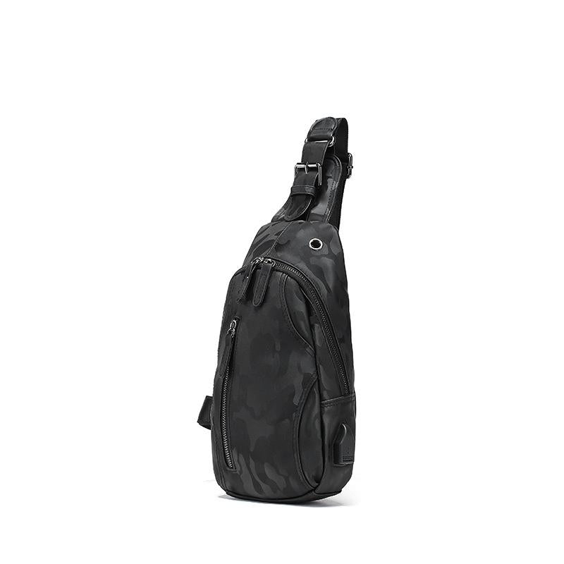 Chest Bag Men's Multi-layer Zipper with Headphone Hole Messenger Bag Outdoor Sports Shoulder Bag