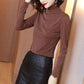 Autumn and winter high collar bottoming shirt female striped fashion slim mesh long-sleeved shirt