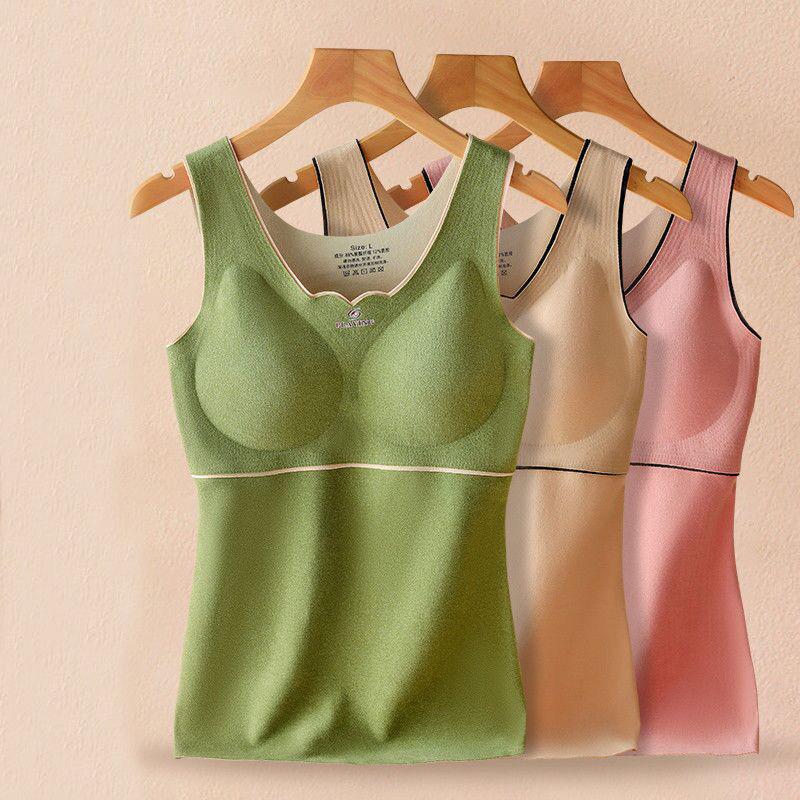 Undershirt Women Thermal Vest Tank Tops Women Winter Warm Lingerie Padded Crop Top Black Plus Size Singlet Strap Camis Sleep Bra