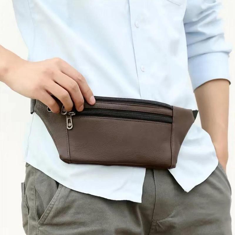 Business Leather Multi-layer Small Waist Bag Running Outdoor Mobile Phone Bag Multifunctional PU Chest Bag Receiving Wallet Sports Bag
