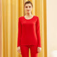 Women's Long Sleeve Cotton Thermal Underwear Round Neck Solid Color Bottoming Pajama Set Slim Fit Elastic Pants Two Piece Set Sleeping Suit