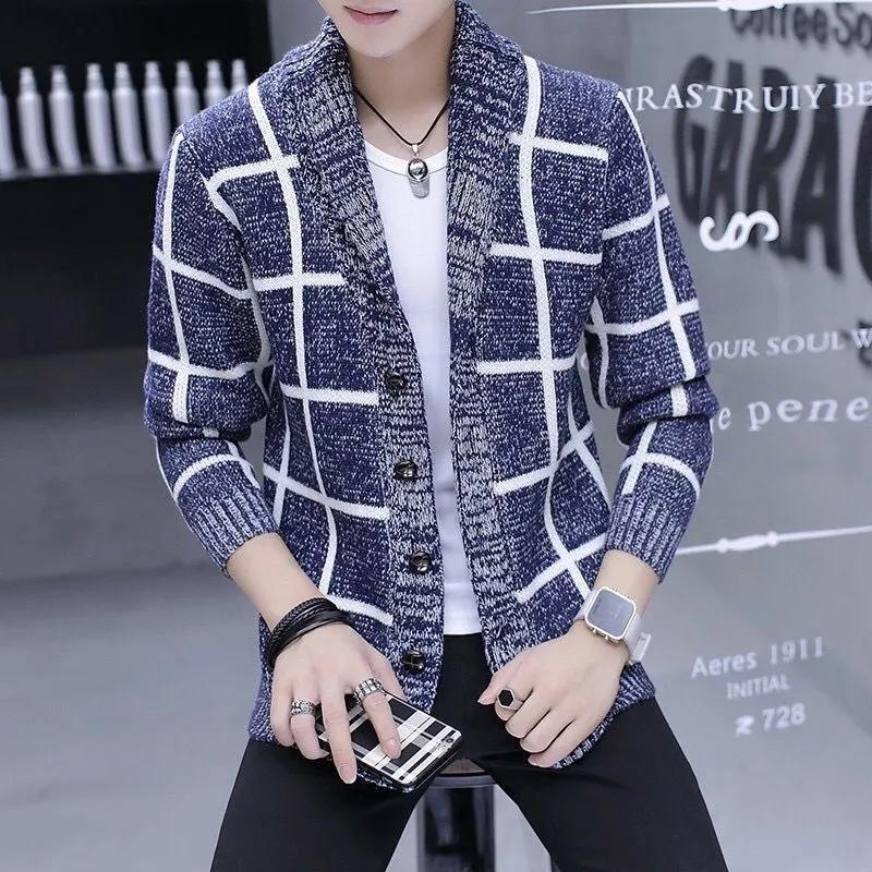 Men's Sweater Jacket Slim-Fit Cardigan Men's Knitwear Korean Men's Casual Jacket Autumn and Winter Cloak