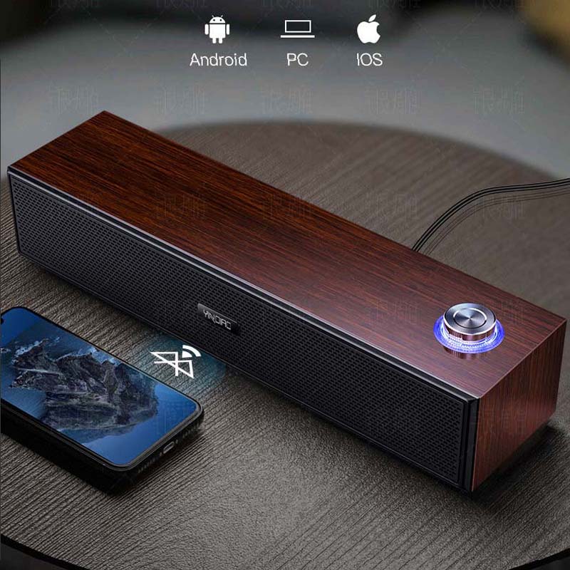Multimedia Audio Computer Notebook Bluetooth Desktop Long Wooden Small Speaker Mini Subwoofer