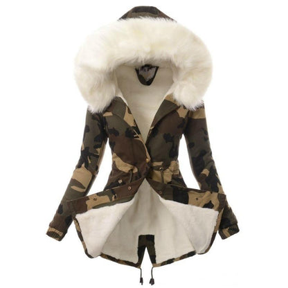 Fur Collar Hooded Jacket Winter Warm Coat Long Thick Plush Parkas Coats