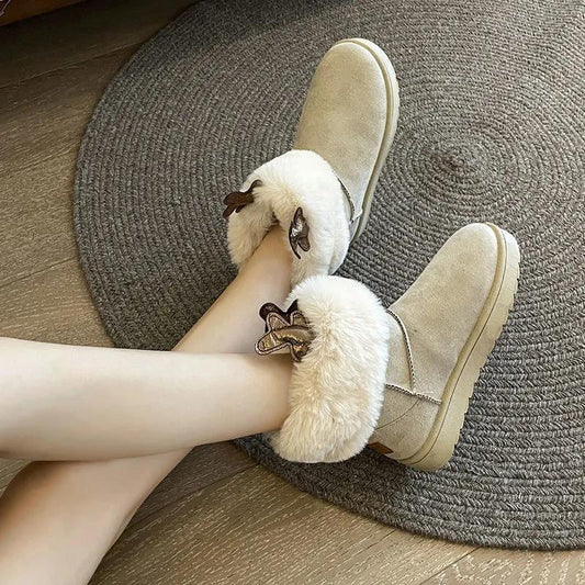 Winter Warm Cute Elk Antlers Snow Boots Fur One Plus Velvet Thick Cotton Shoes Boots Women
