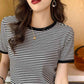 Short-sleeved Women's T-shirt Top Bottoming Shirt Loose Half-sleeve Striped T-shirt