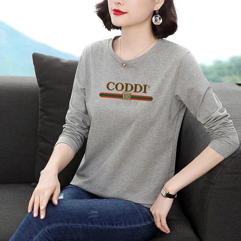 Spring Women Long-sleeved T-shirt Letter Printing Shirt Casual Loose Pullover Boutique Cotton Bottoming Shirt