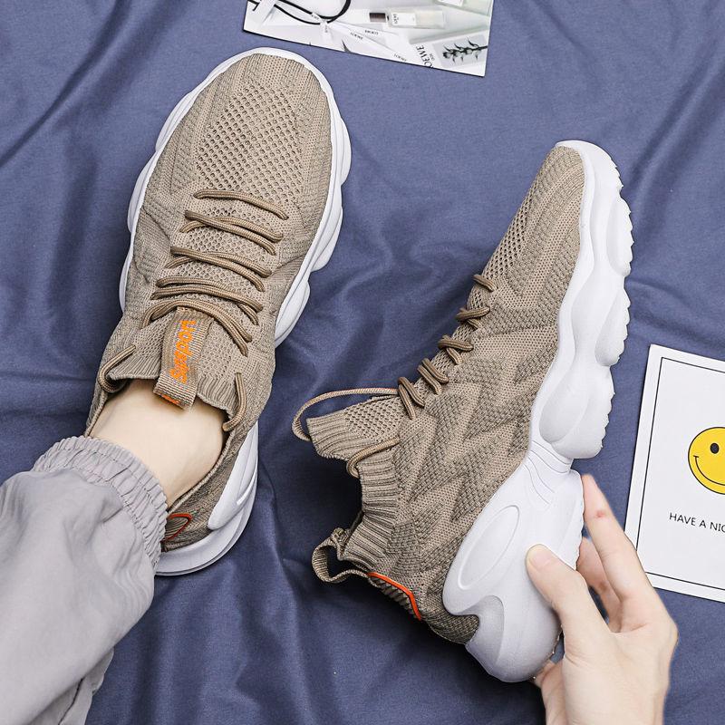 Men's Shoes Breathable Leisure Mesh Sports Running Shoes Flying Woven Socks Ins Dad Tide Shoes