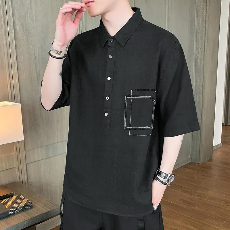 Men's Summer Shirt Trend Handsome Five-point Sleeve Men's Thin Top Summer Tide