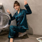 Plus Size Women's Pajamas Spring and Autumn Long-sleeved Ice Silk Thin Korean Home Service Two-piece Suit