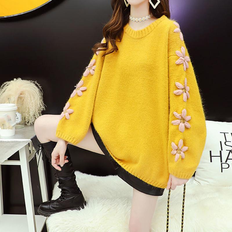 Autumn Winter  Women Fashion Sweater Casual Knitting Sweater  Round Neck Pullovers Loose Casual Long Sleeve Sweater