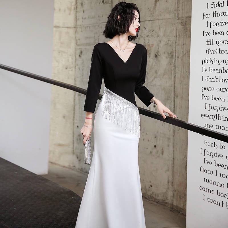 Evening Dress Skirt Female Long-sleeved High-end Elegant Elegance Banquet Evening Dress