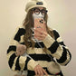 Retro Striped Loose Lazy Knit Sweater Long Sleeve Embroidered Hole Round Neck Pullover Sweater for Women