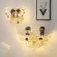 Double Layer Storage Rack Metal Wood Punch-free Shelf Flower Bird Modeling Display Stand with Light Strip