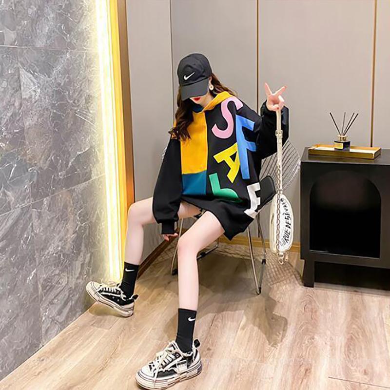 Fried Street Hooded Women's Sweatshirt Thin Style Fashion Korean Style Loose Fat MM Covering Belly Slim Top