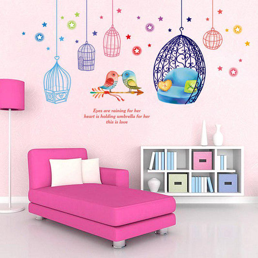 Colorful Romantic Wall Stickers Bird Cage Color Bedroom Living Room Background Wall Decoration Removable Stickers