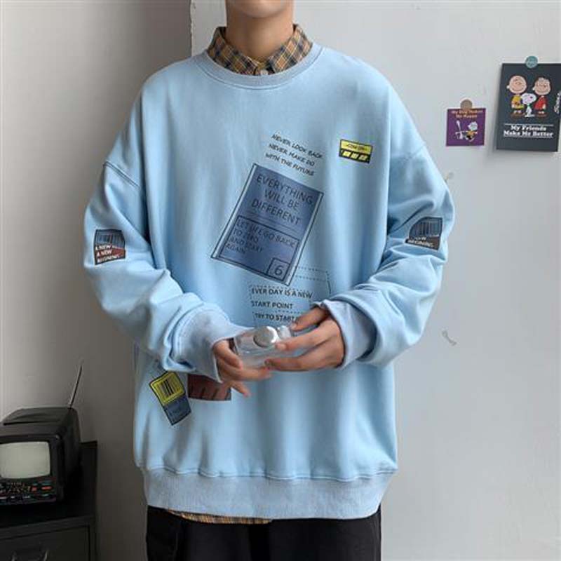 Literary Men's and Women's Round Neck Sweater Men's Loose Plus Size Shirt All-match Bottoming Shirt Jacket