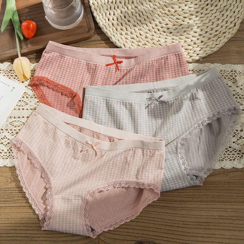 3pc Women's Panties Graphene Cotton Antibacterial File No Trace Middle Waist Sweet Student Girl