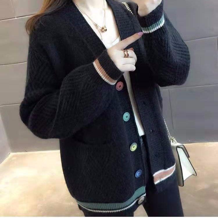 Autumn and Winter Sweater Coat Loose V-neck Cardigan Sweater Knitted Sweater Women Short Sweater