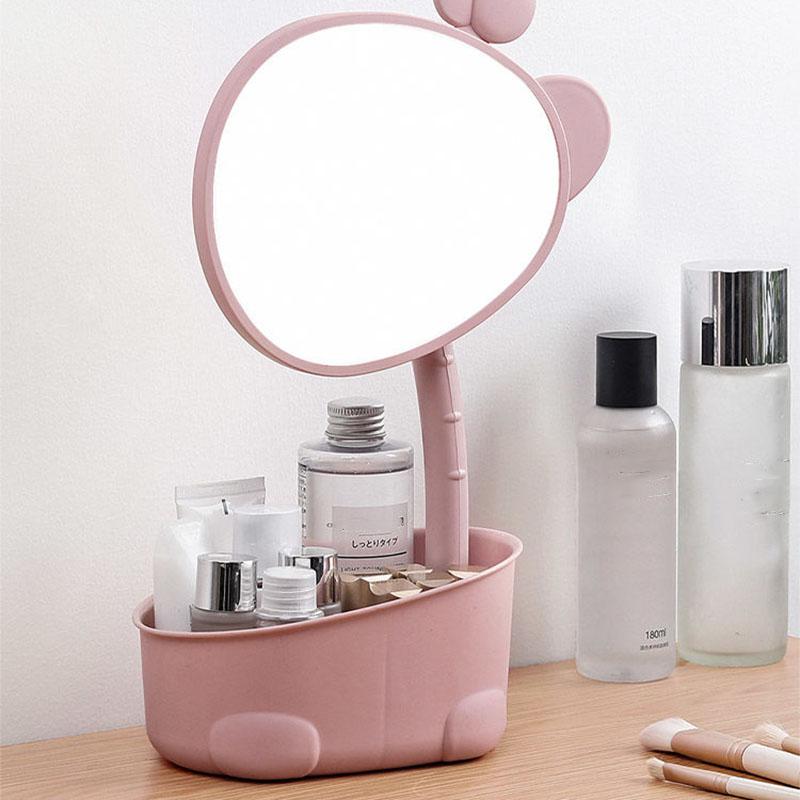 Rotating Vanity Mirror with Storage Home Dormitory Desktop Makeup Mirror Makeup Remover Princess Mirror