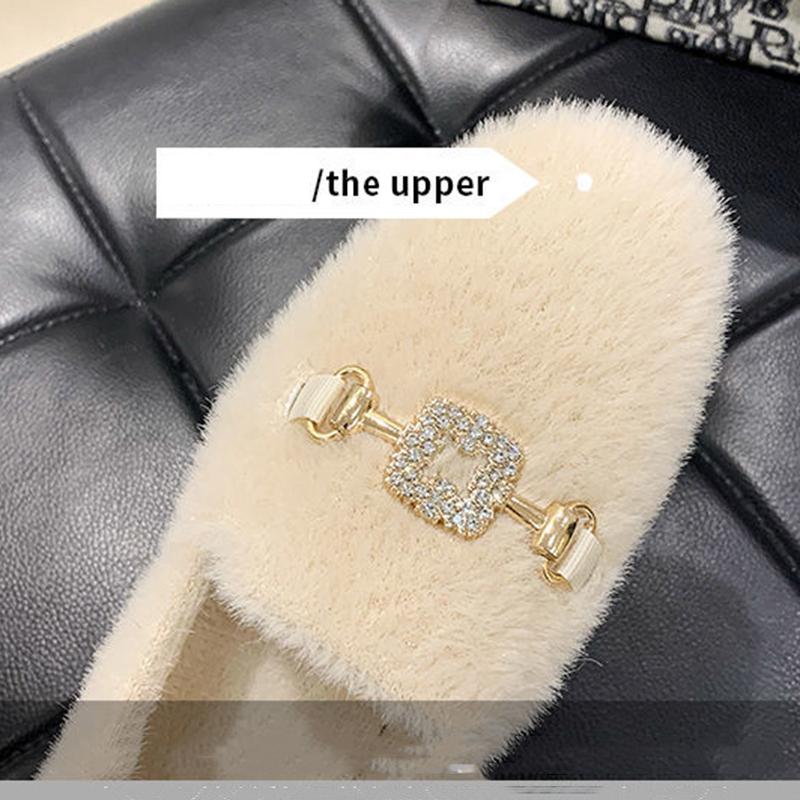 Temperament Women's Shoes Plus Velvet Winter All-match Flat-bottomed Thick-soled Cotton Shoes Thickened One-pedal Fur Shoes Moccasin Shoes