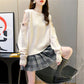 Off-the-shoulder Two-wear Pullover Solid Color Loose Knit Sweater Women's College Style Round Neck Top