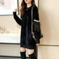 Autumn and Winter Long Loose Sweater Skirt Mohair Lace Stitching Dress Fashion Casual Women Bottoming Dress