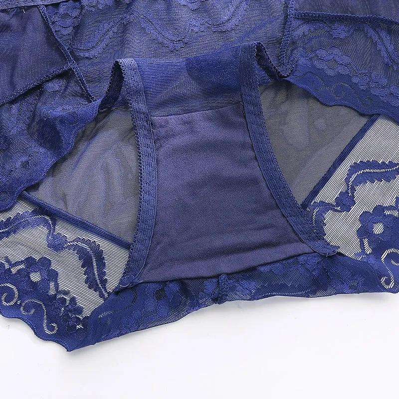 Black Plus Size Mid High Waist Panties Ladies Sexy Lace Mesh Seamless Transparent Ladies Briefs Transparent Hollow Out Panties