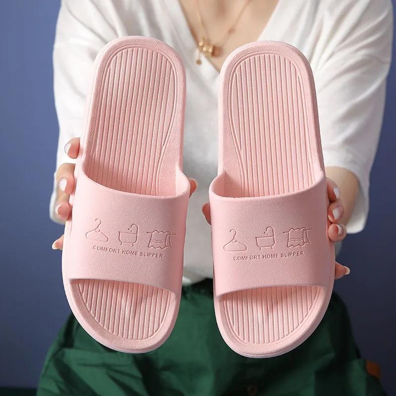 Unisex Large Size Solid Color Non-slip Home Bathroom Slippers Spring Summer Outdoor Casual Flat Slippers