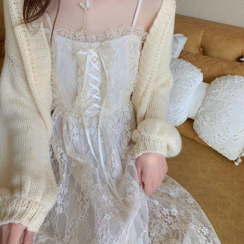 Summer Glitter First Love Long Skirt Female French Mid-length Lace Suspender Dress Little Fairy Temperament