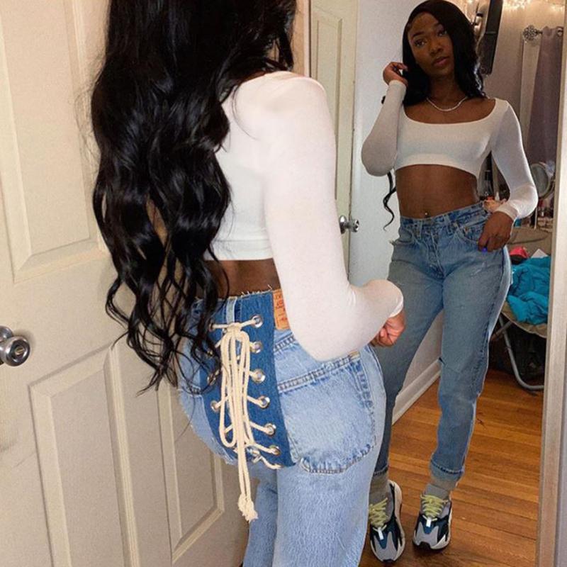 High Waist Bandage Sexy Jeans Autumn and Winter Women's Fashion Street Clothing Suit Trousers