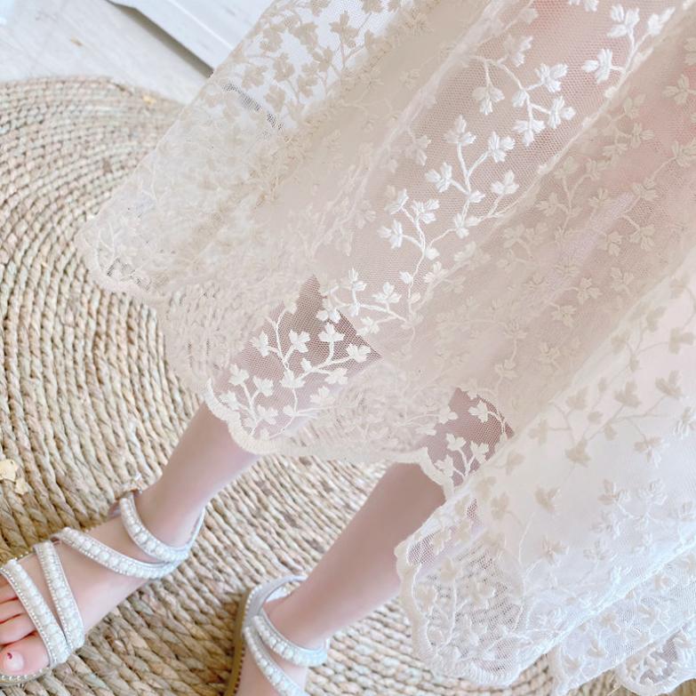 Children's Dress Summer Girl's Ruffle Sleeveless Dress Children's Princess Dress Embroidered Leaf Lace Dress