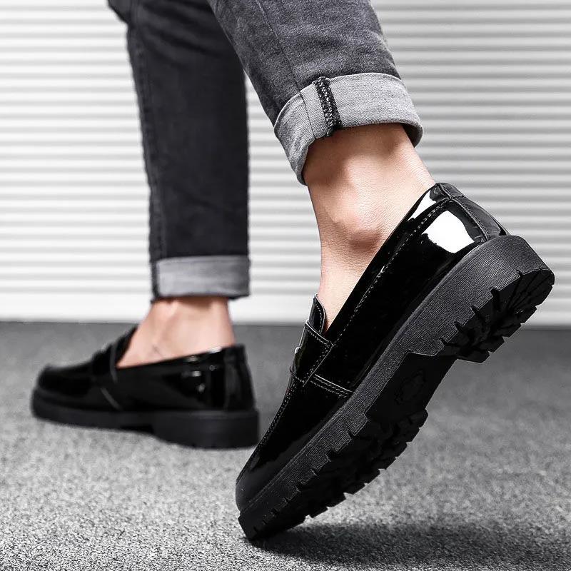 Men's Leather Shoes Casual Paint Leather Bright Leather Fashion Shoes