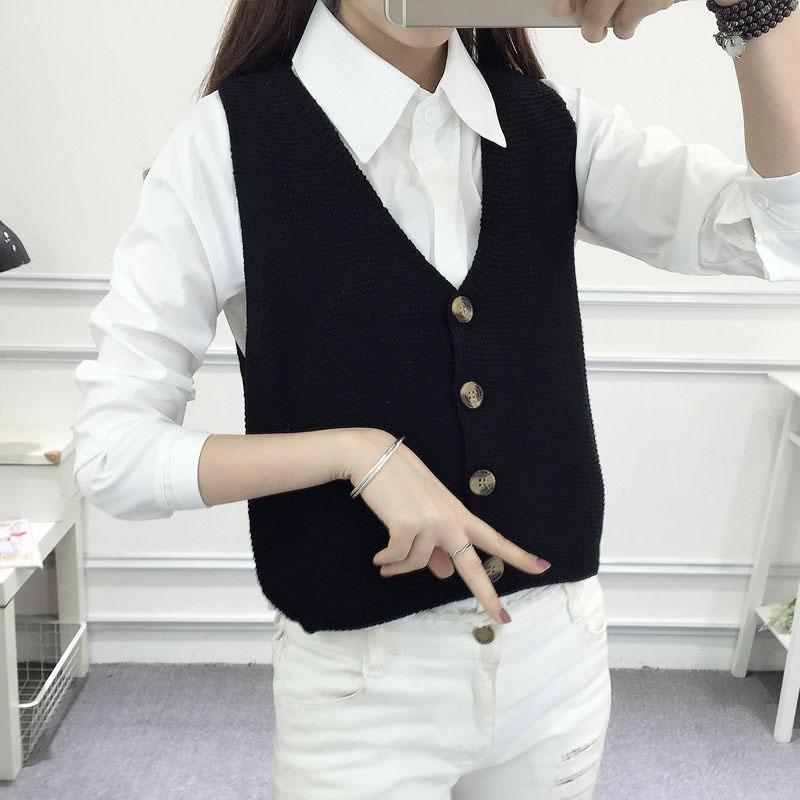 Spring and Autumn Knitted Loose Vest Sleeveless Cardigan Sleeveless Sweater V-neck Short Women's Top