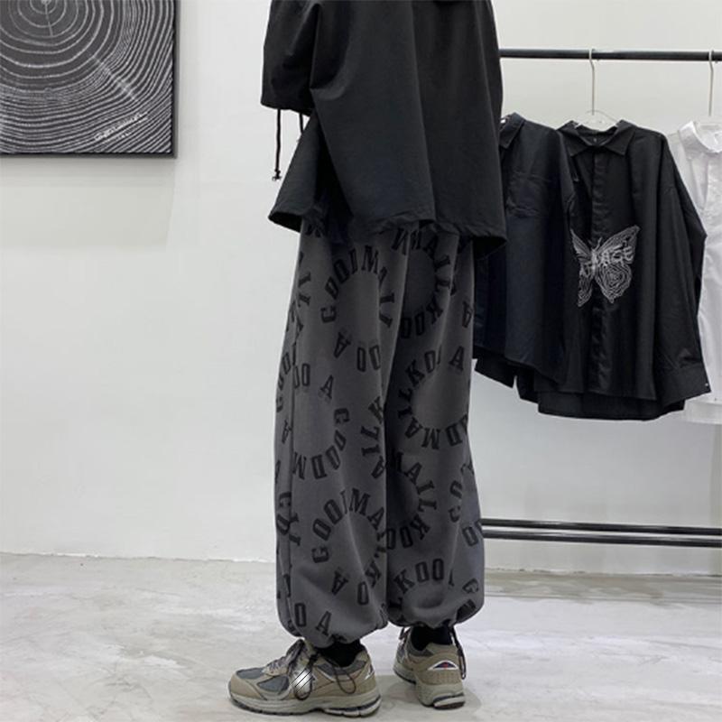 Casual Pants Men's Letters Full Print Loose Wide-leg Drawstring Sports Pants Leggings Men's Trend All-match